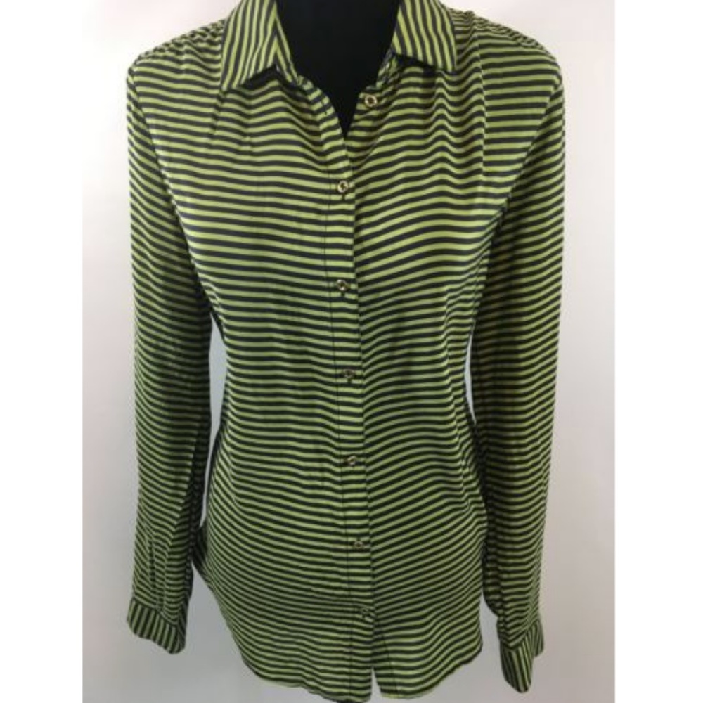 Banana Republic Silk Striped Button Down Sz L NWOT